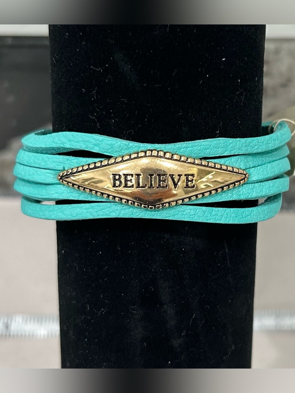 Barse Turquoise Multi‑Strand Wrap Bracelet with Gold 'BELIEVE' Plate